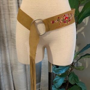ABERCROMBIE and Fitch leather fringed belt with embroidery